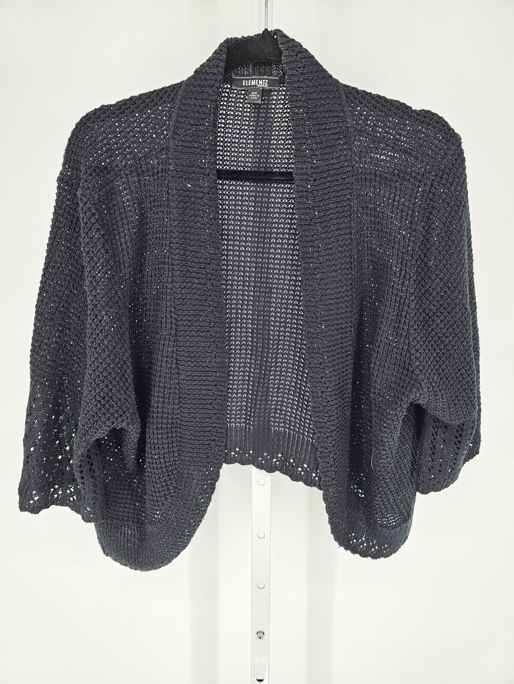 Elementz Womens Sz 3X Open Front Knit Cardigan Sweater Black Shrug